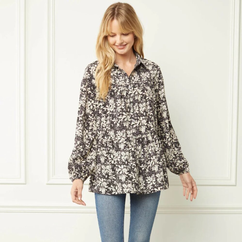 Entro Esther Floral Long Sleeve Blouse Boho‎ Cottagecore Romantic